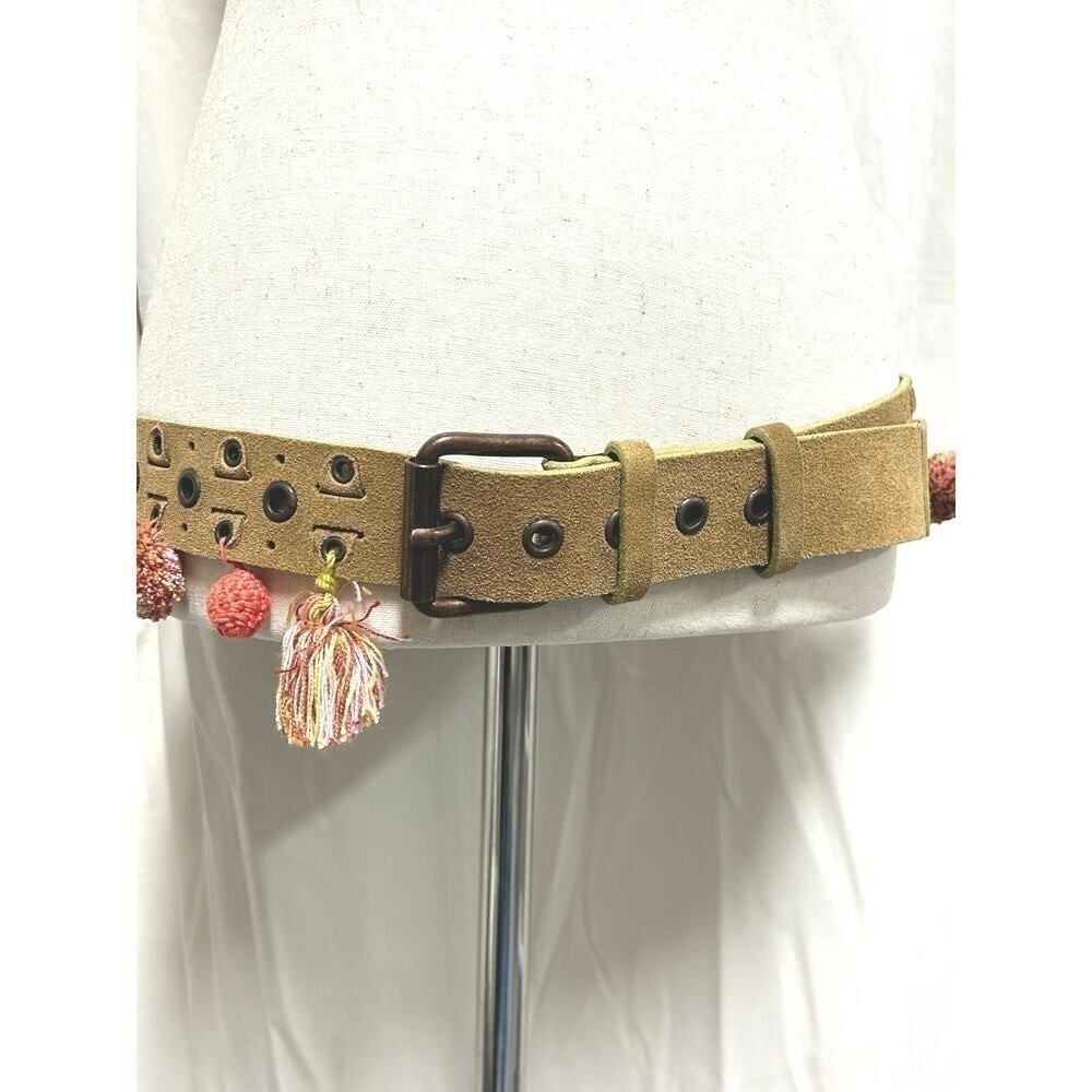 Sportmax by Max Mara Made in Italy Mustard Suede Pom Pom Tassel Grommet Belt - Picture 9 of 9
